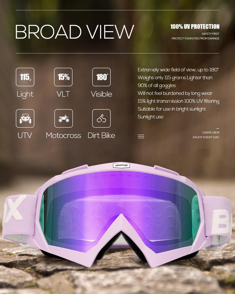 BATFOX Motorcycle Glasses Goggles Dirt Bike Motocross Safety ATV Tactical Riding (HD Violet-Violet, Adult) - Image 5